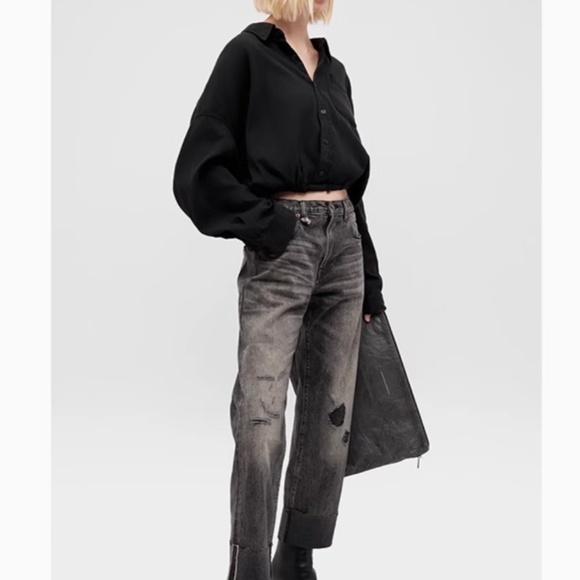 NWT R13 Gathered Hem Cotton Shirt - Black Causal - Picture 2 of 9